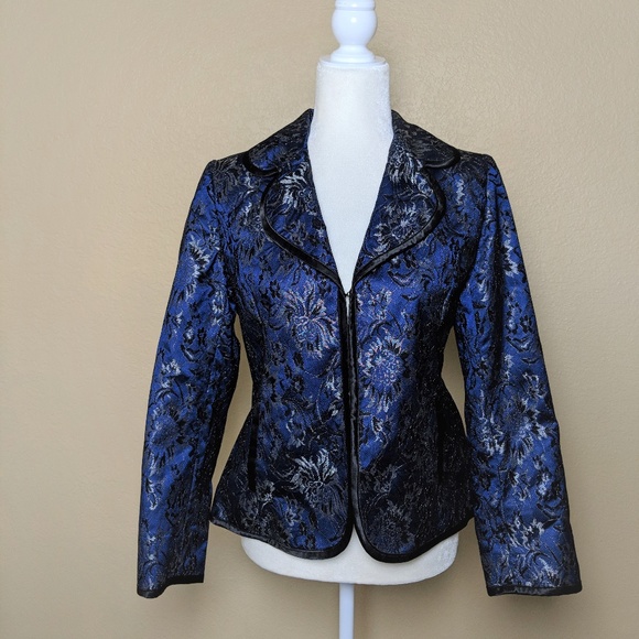 Vintage Laura Ashley Blue Black Silver Jacket - Picture 1 of 8